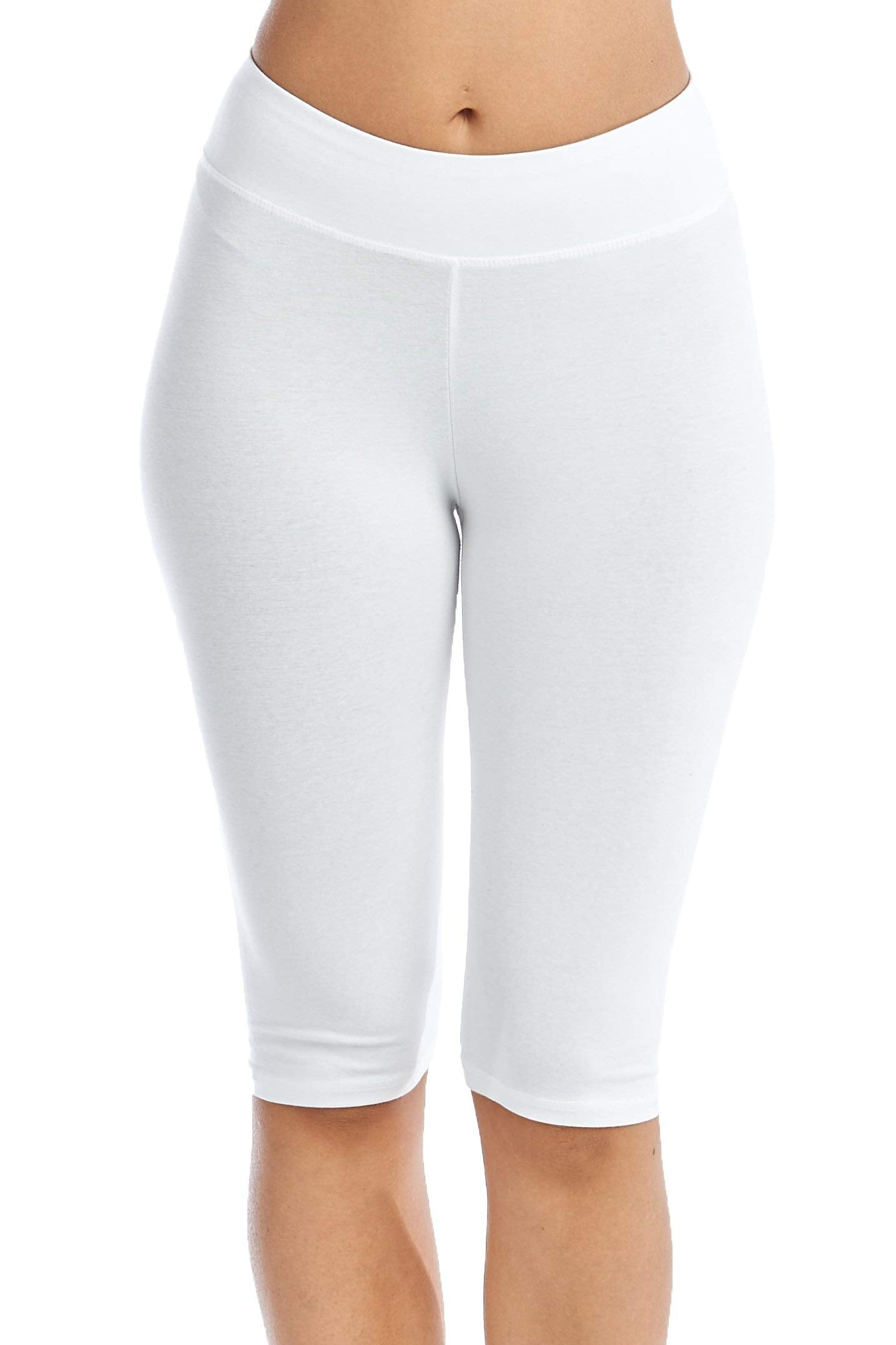 Women's Casual Plain Stretch High-Rise Slip On Cotton Long Biker Bermuda Shorts