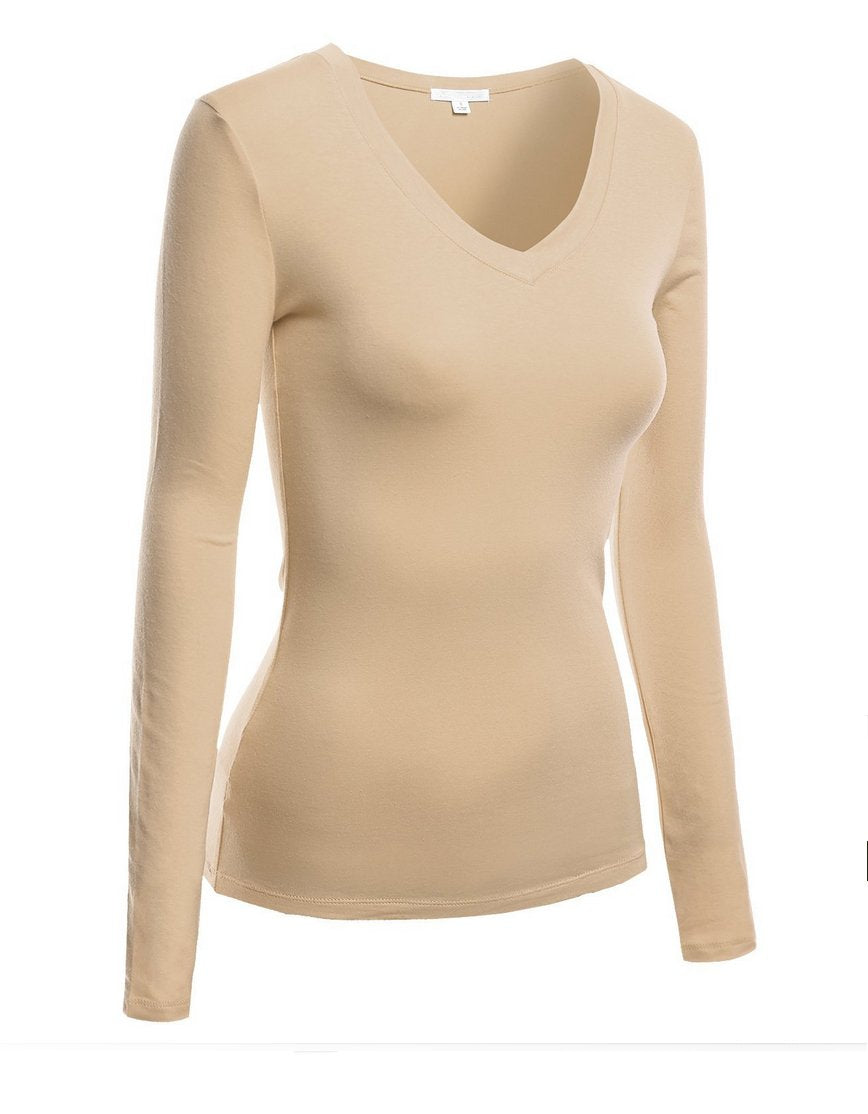 Hollywood Star Fashion Women's Long Sleeve V-Neck Tee Tank Top Shirt