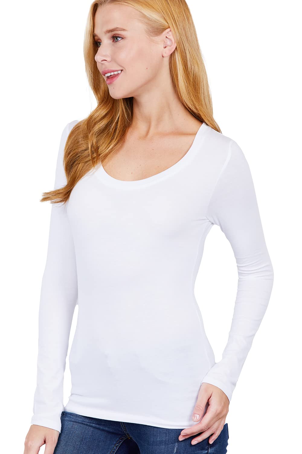 Khanomak Plain Casual Scoop Neck Long Sleeve Tee T-Shirt