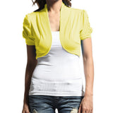 Hollywood Star Fashion Women's Ruched Short Sleeves Cropped Open Shrug Jacket