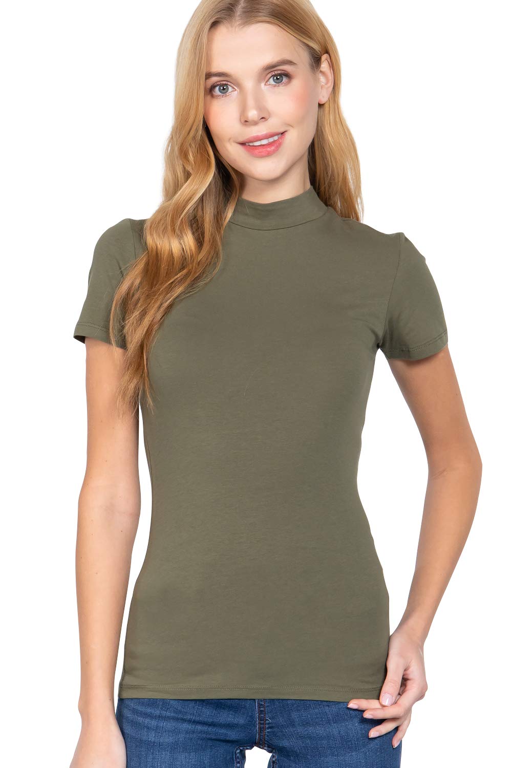 Women's Short Sleeves Mock Neck Jersey Top