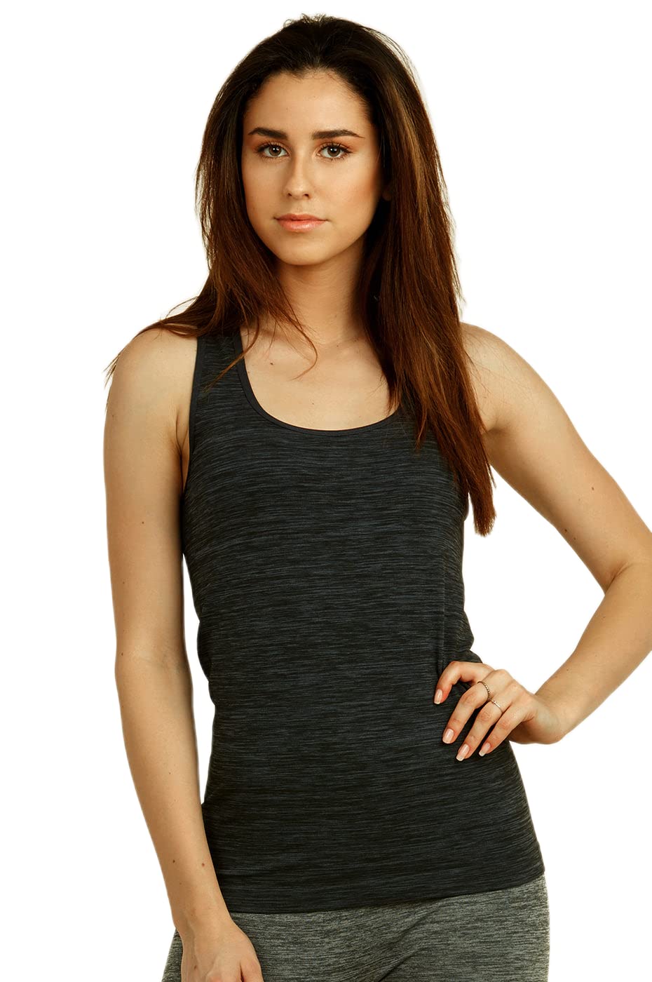 Khanomak Women's Sleeveless Racerback Space Dye Scoop Neck Tank Top