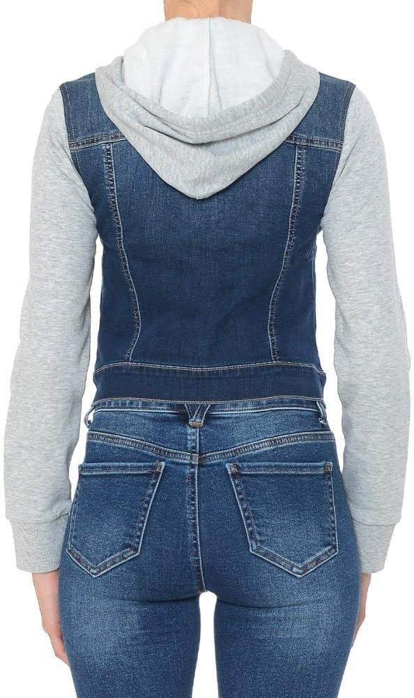 Women Fleece Sleeve and Hood Denim Jacket