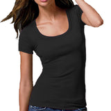 Women's Short Cap Sleeves Scoop Neck Tee T Shirt Cotton Top Plus Size