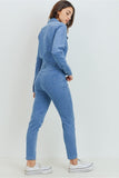 Women's Collar Denim Fitted Utility Jumpsuit with Pockets