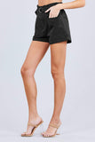 Women's Rolled Up Paperbag Cotton Casual Short with IDE Pocket