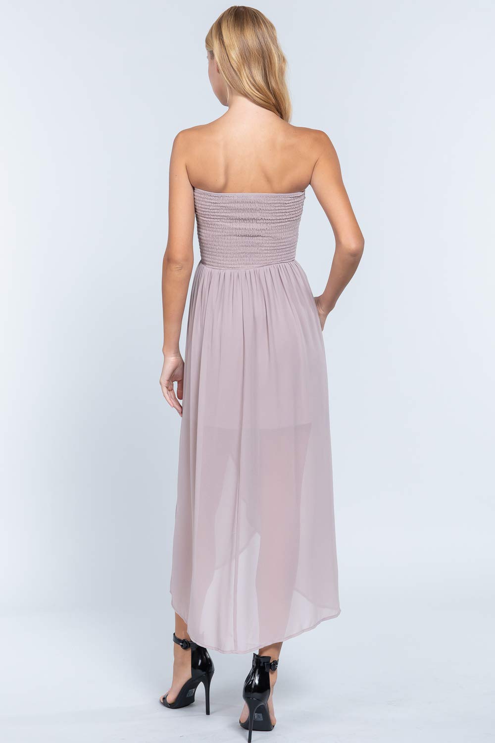 Women's Smocked Tube Wrap Maxi Woven High Low High Low Ankle Length Dress