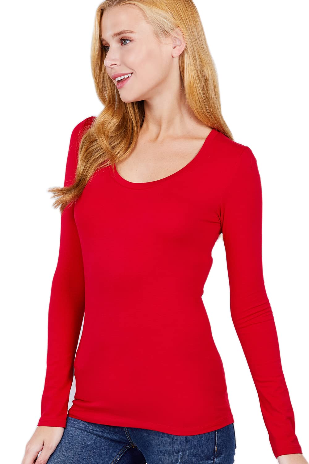 Khanomak Plain Casual Scoop Neck Long Sleeve Tee T-Shirt