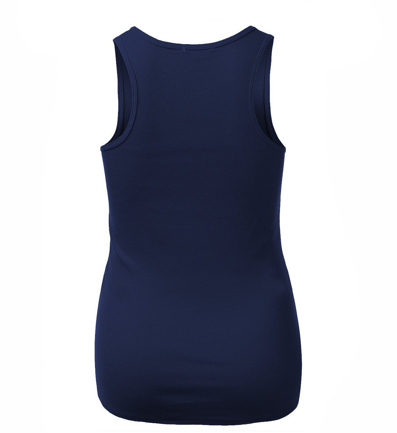 Women's Long Ribbed Rib Racerback Tank Top Cotton Stretch Quality Tunic Basic (Small, Navy)