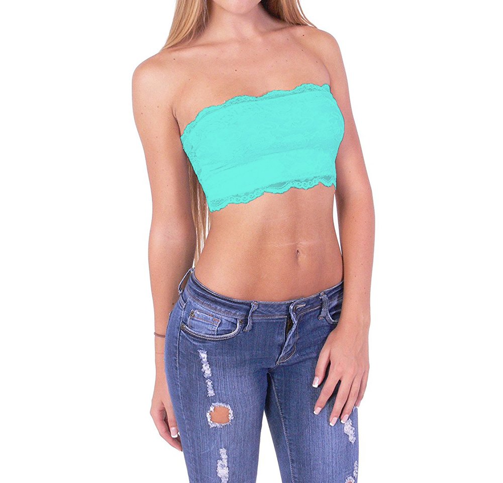 Hollywood Star Fashion Women's Lining Tube Crop Stretch Layer Lace Bandeau Top