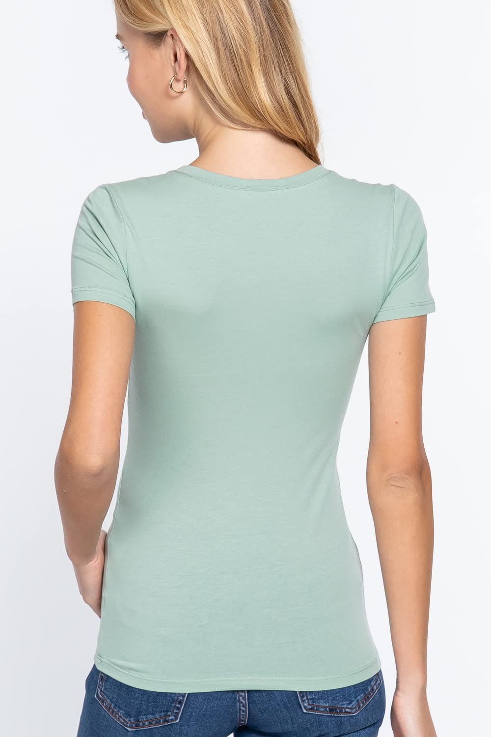 Khanomak Women's Short Sleeves Crew Neck Cotton Spandex Jersey Top