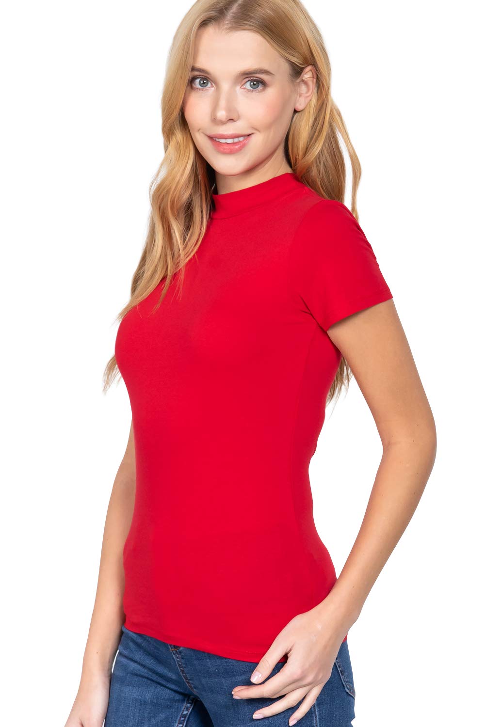 Women's Short Sleeves Mock Neck Jersey Top