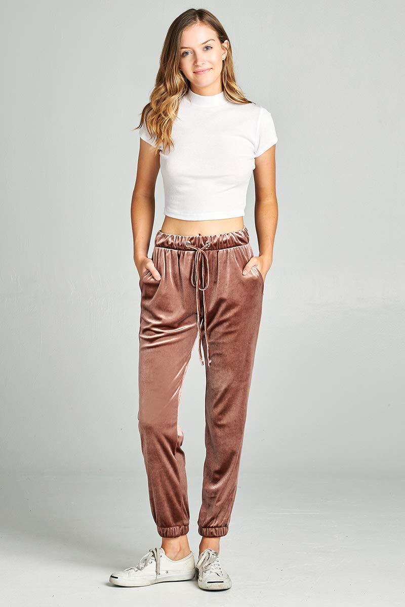 Khanomak Women's Waist Drawstring Casual Velvet Jogger Pants