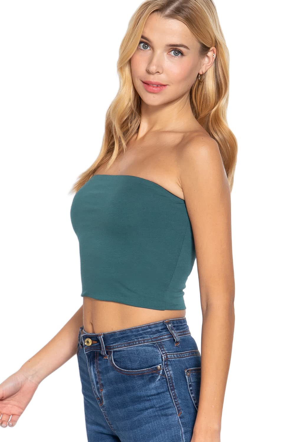 Khanomak Women's Tube Stretch Casual Cotton Bandeau Crop Top