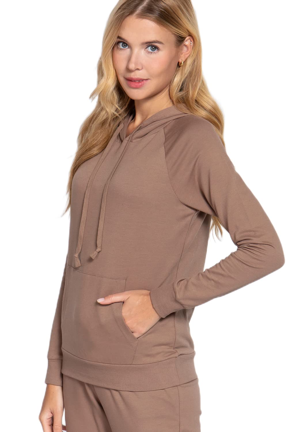 Khanomak Plain Casual Long Sleeve Pullover Drawstring Hoodie Kangaroo Front Pocket Sweatshirt