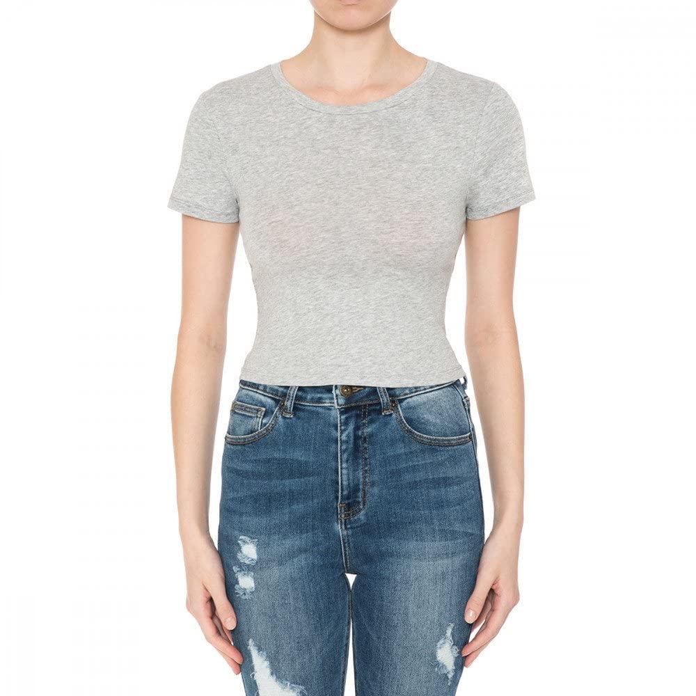 Khanomak Women's Crew Neck Short Sleeve Casual Summer Solid Workout Crop Tee
