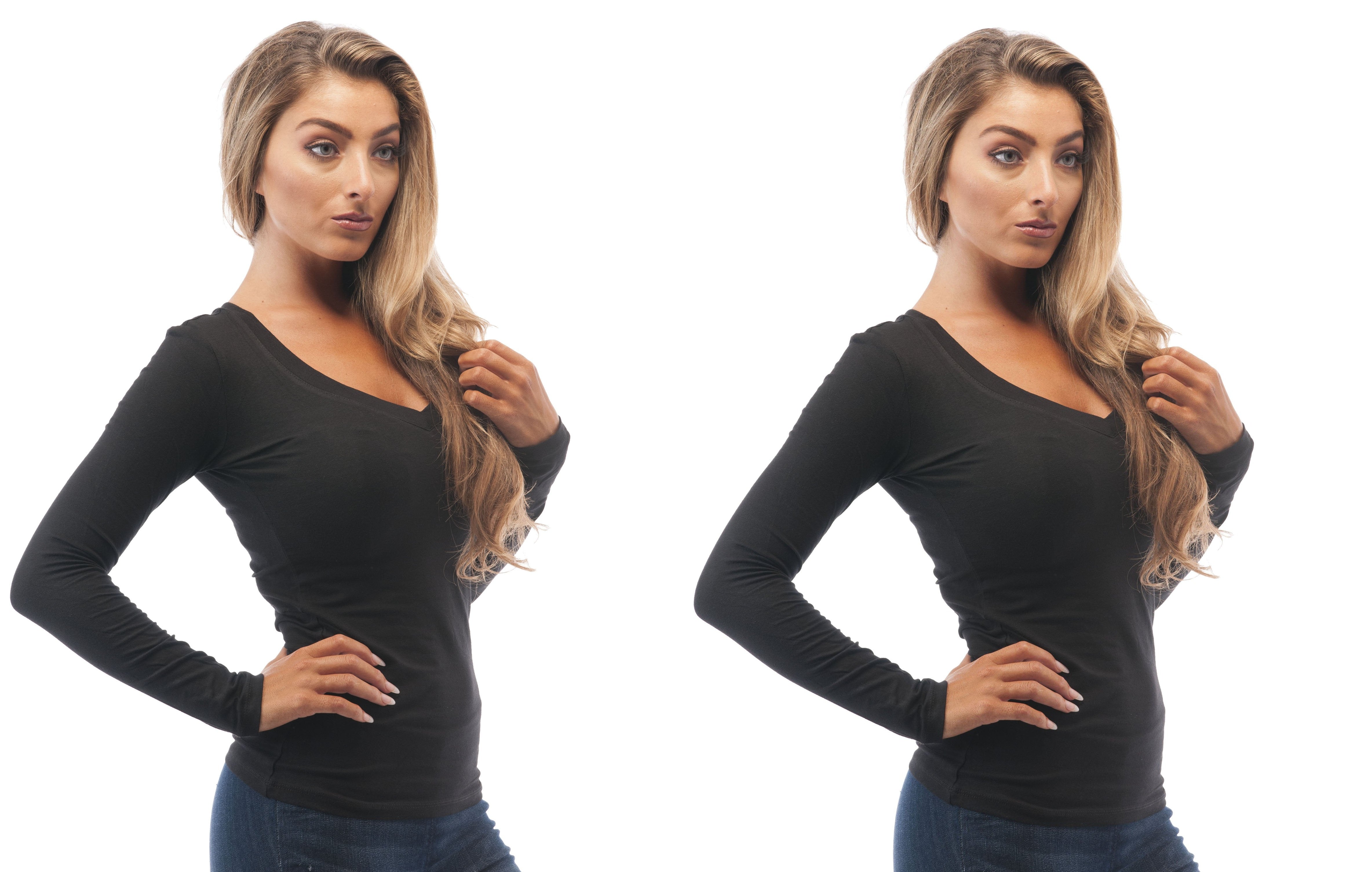 Women's Basic Long Sleeve V Neck T-Shirt Cotton Plus Size Top
