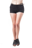 Shorts with crochet lace contrast and a thin belt
