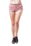 Shorts with crochet lace contrast and a thin belt