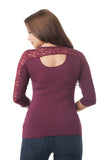 Plus Size Crepe Span Top with Lace Contrast to the Sleeves
