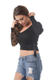 Long Sleeve Ribbed V Neck Crop Top Laced up to the Sides