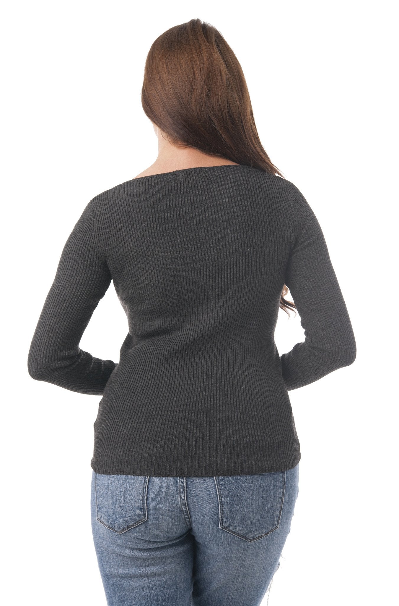Long Sleeve V Neck Ribbed Sweater