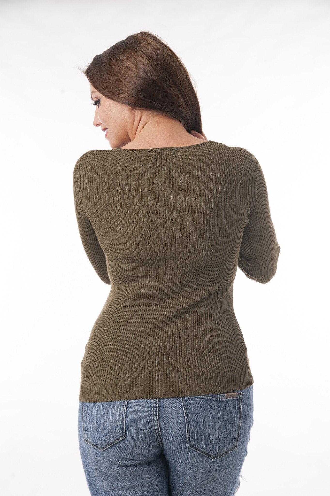 Long Sleeve V Neck Ribbed Sweater