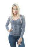 Long Sleeve V-Neck Ribbed Knit Sweater
