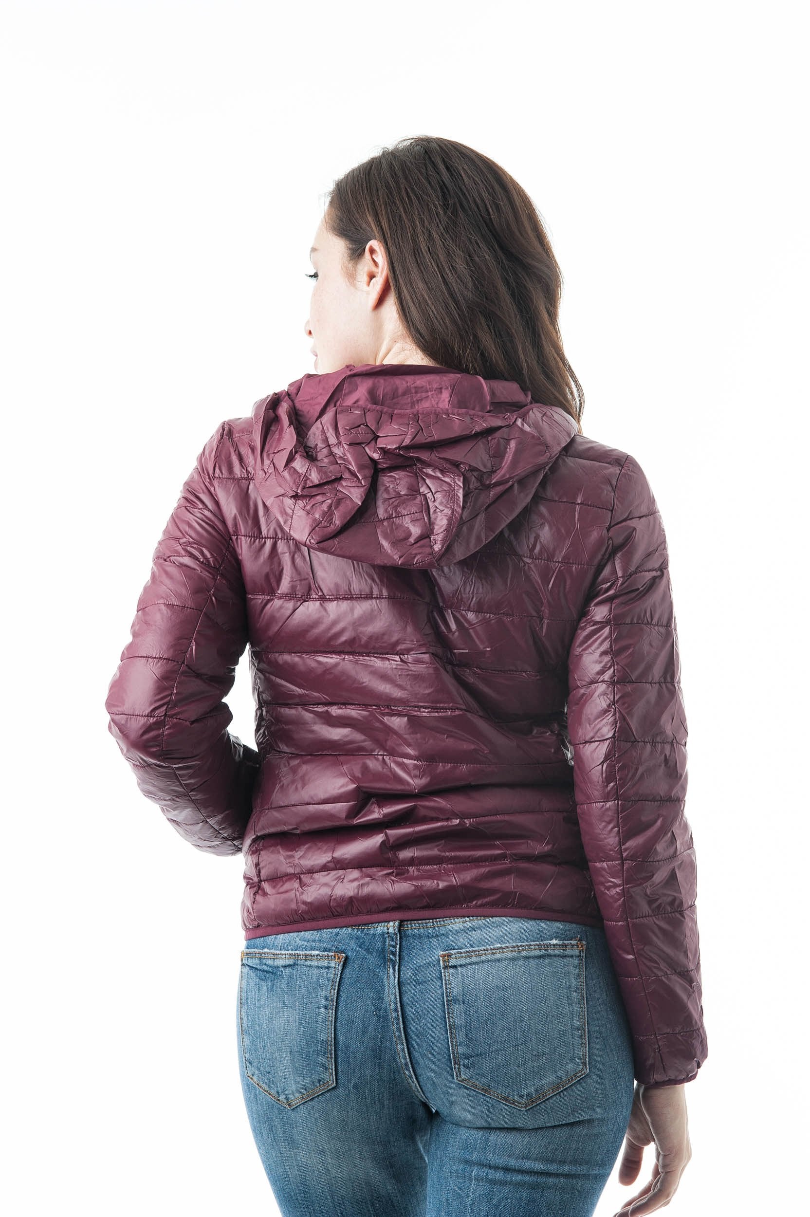 Long Sleeve Light Weight Hooded Packable Down Jacket with Carry Bag