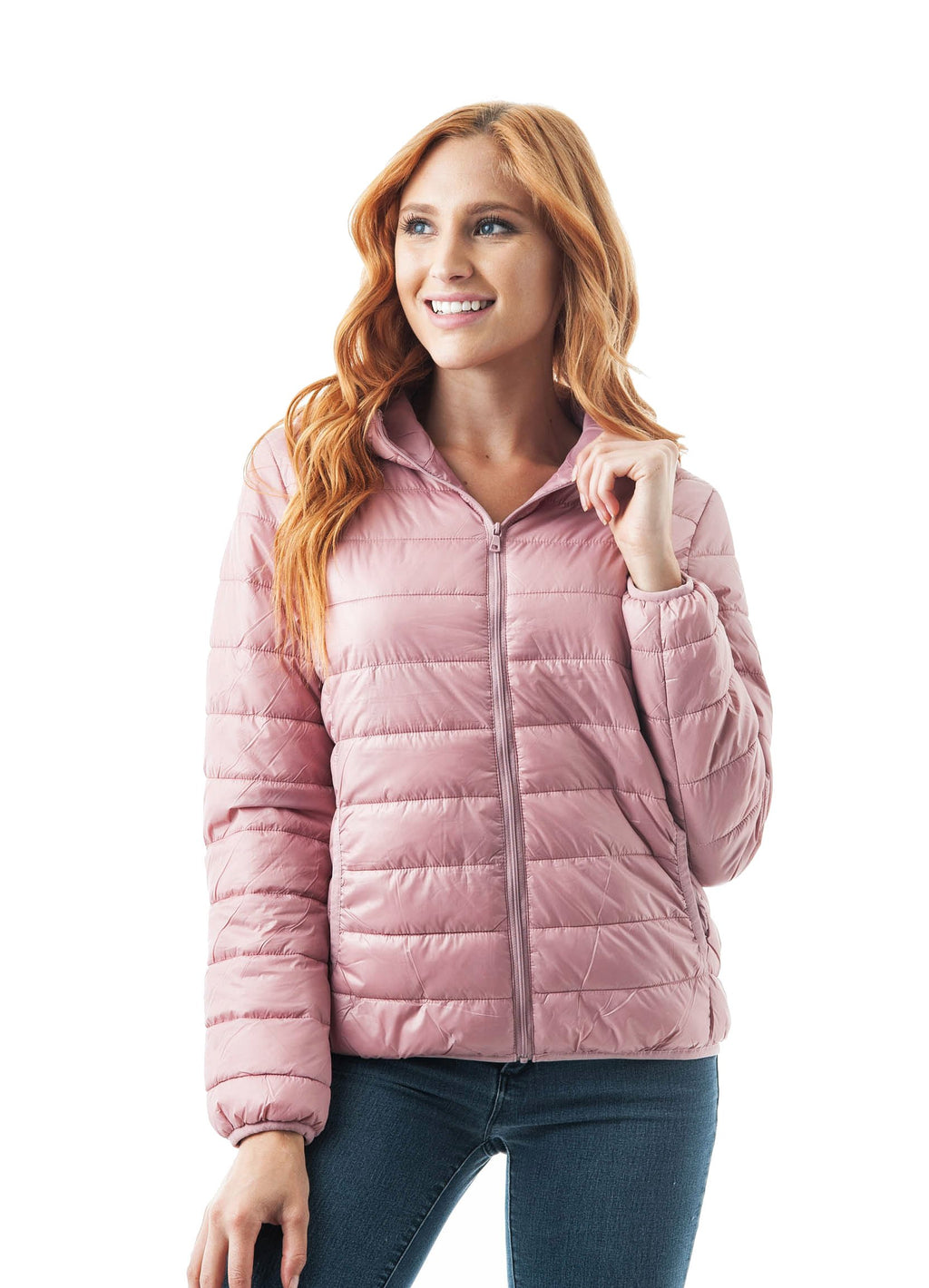 Long Sleeve Light Weight Hooded Packable Down Jacket with Carry Bag