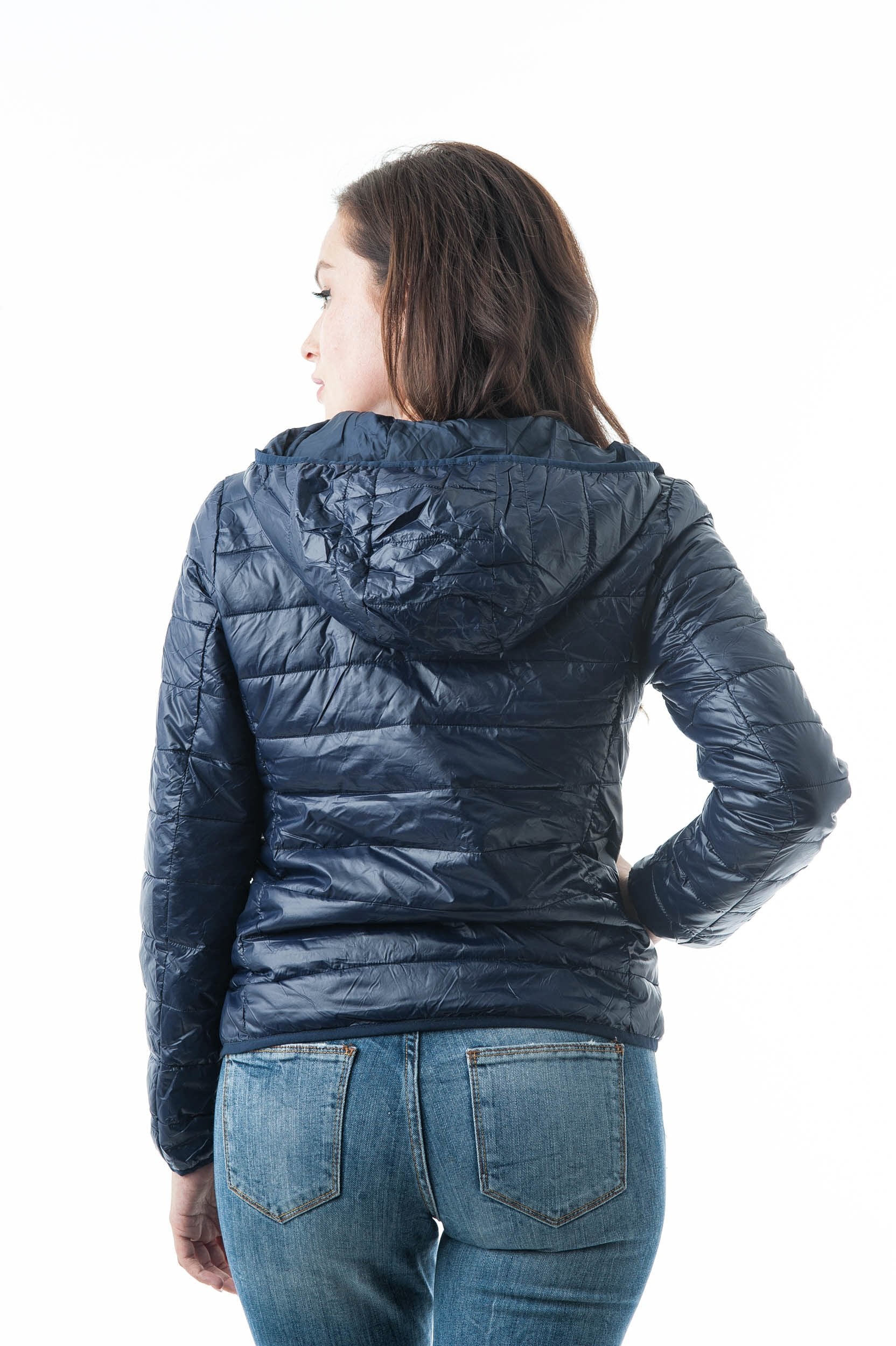 Long Sleeve Light Weight Hooded Packable Down Jacket with Carry Bag