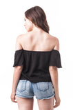 Short Sleeve Off The Shoulder Crinkled Flounce Crop Top