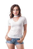 Short sleeve Solid V Neck Choker Cut-Out Top