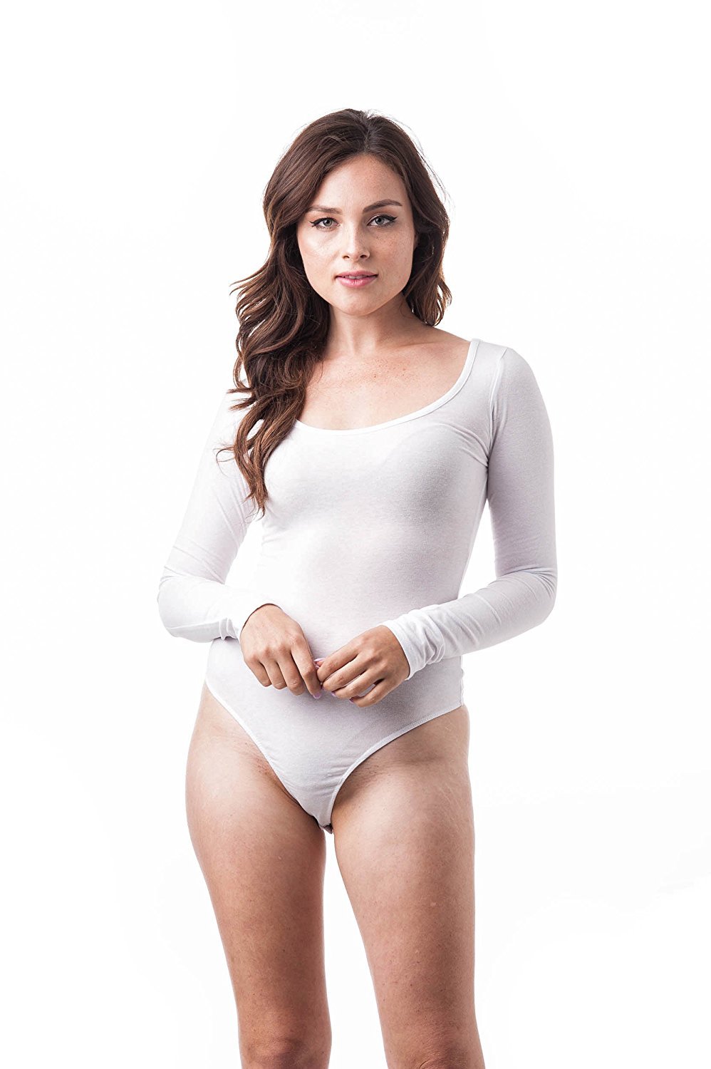Long Sleeve Plain Solid Scoop Neck Thong Snap Button Bottom