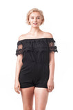 Lace Ruffle Off The Shoulder Solid Coverall Romper