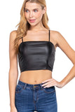 Women's Back Smocked Detail PU Coated Cami Bustier