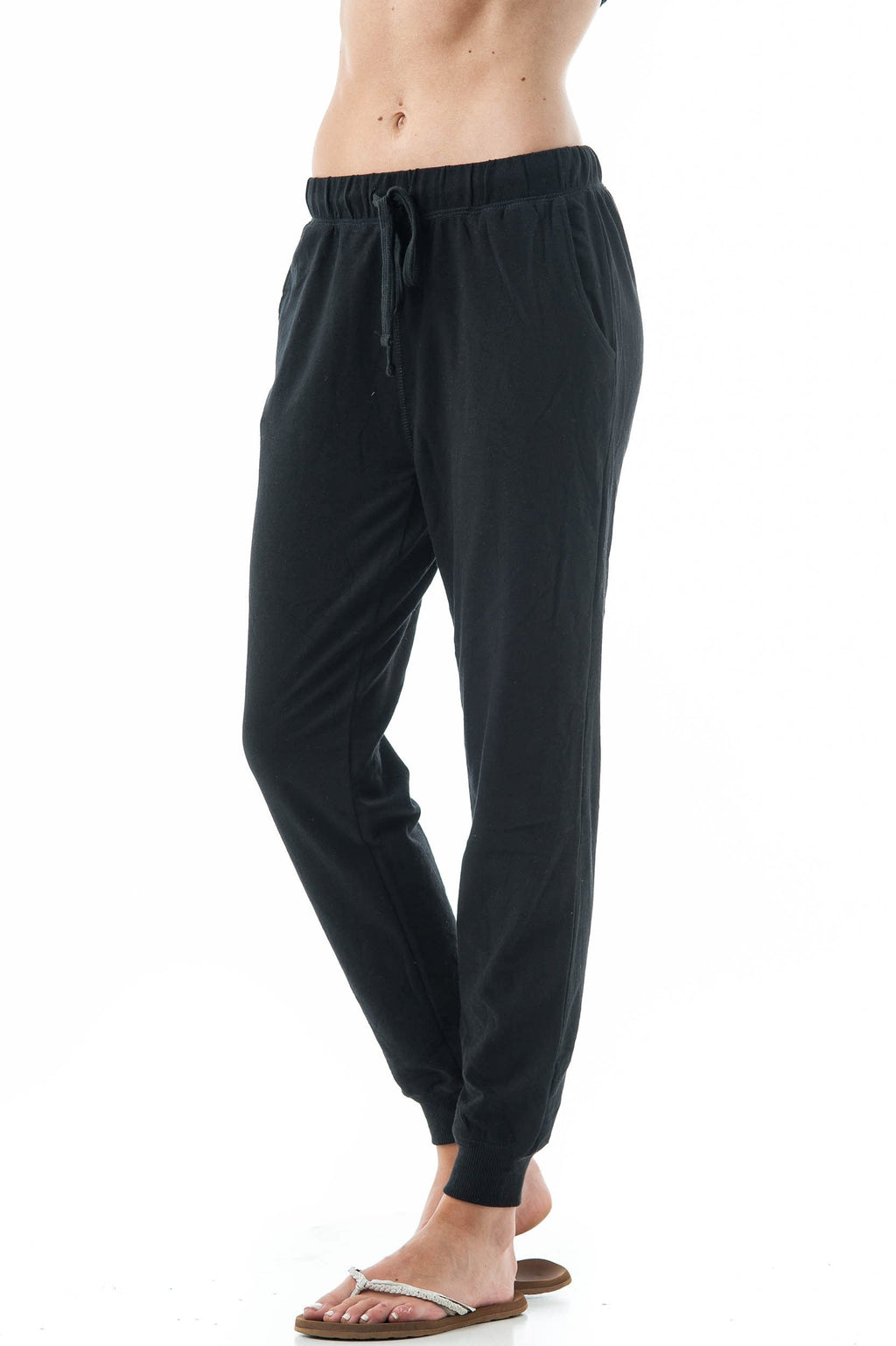 Khanomak Plain Long Drawstring Waist Front Pockets French Terry Joggers1