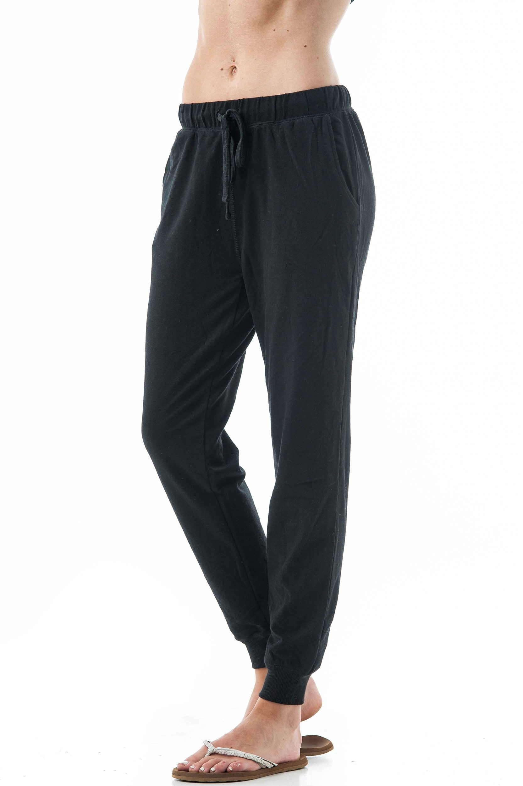 Khanomak Plain Long Drawstring Waist Front Pockets French Terry Joggers1