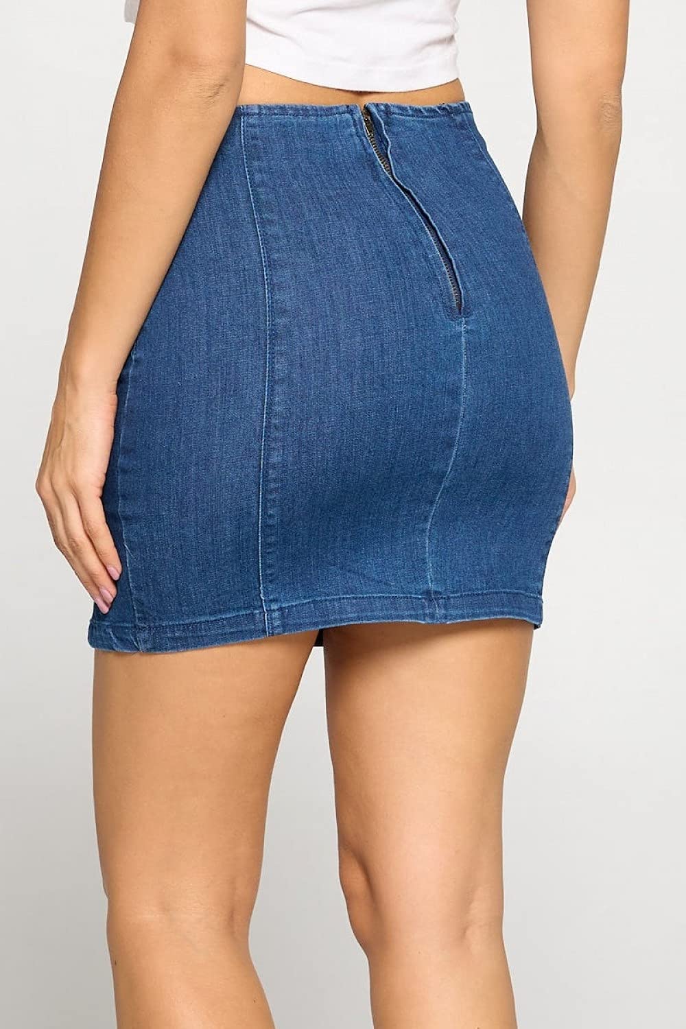 Women's Denim Side Slit Zipper Closure Mini Skirt