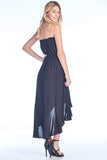 Women's Strapless Tube Side Slit Ruffled High-Low Hem Long Maxi Dress