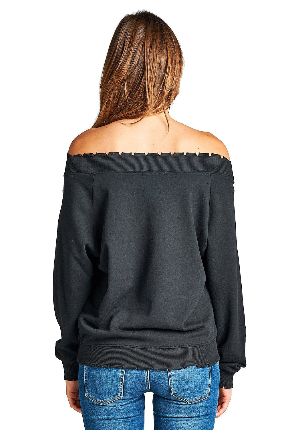 Khanomak Plain Oversized Long Sleeve Lightly Distressed Ribbed Hem Knit Pullover Sweater Top