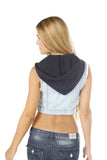 Hollywood Star Fashion Denim Jeans Vest With Color Knit Inside Button Up Cropped Juniors