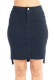 Women's Casual High-Rise High Low Denim Jean Stretch Body Con Frayed Hem Midi Skirt