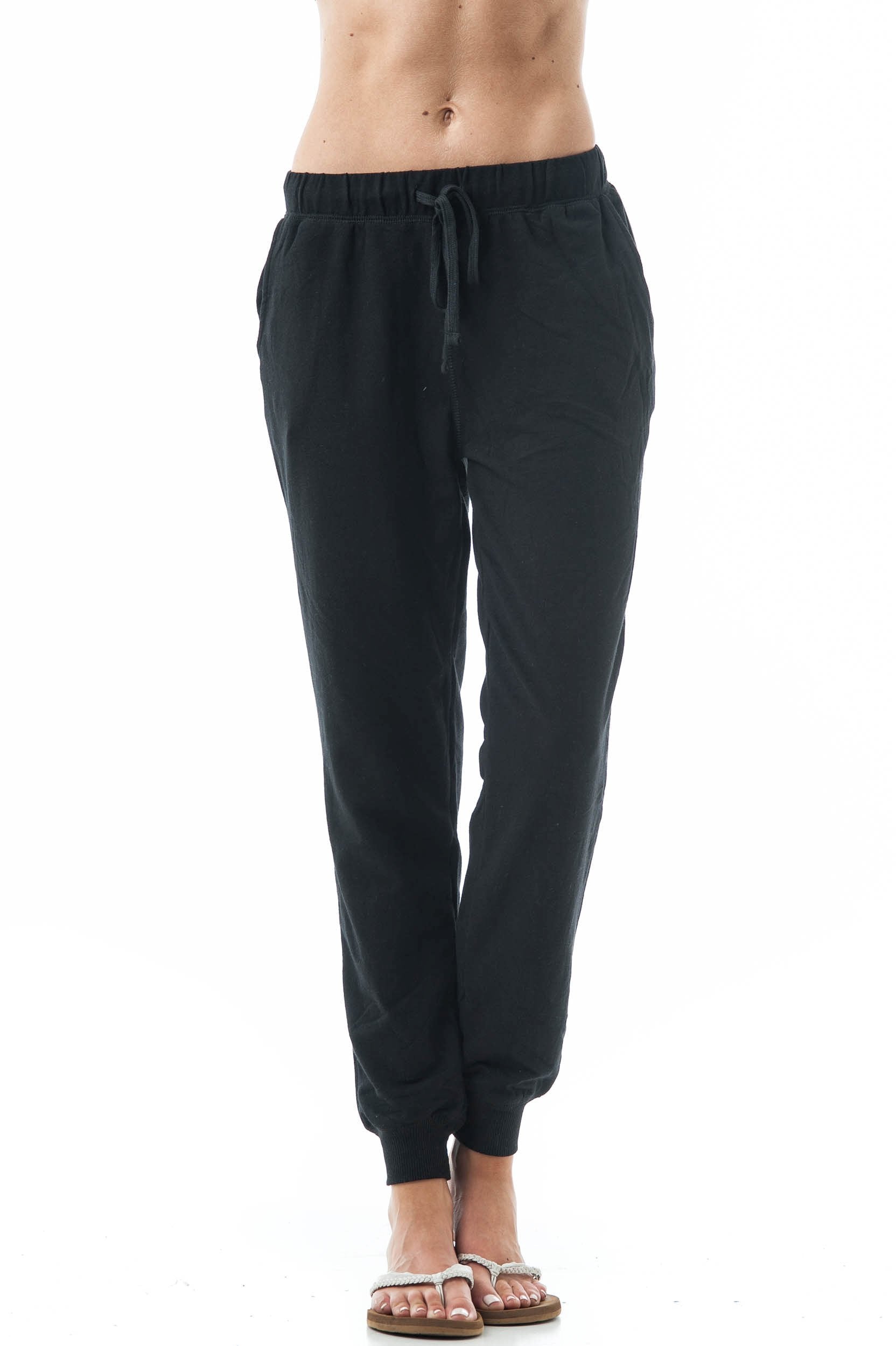 Khanomak Plain Long Drawstring Waist Front Pockets French Terry Joggers1