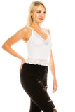 Women's V Neck Lace Trim Ribbed Stretch Crop Top One Size Fits All