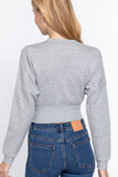 Women's Long Dolman Sleeve Crew Neck Waist Band Inner Fleece Terry Top