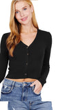 Womens- Scoop Neck Button Up Long Sleeve Crop Cardigan Top
