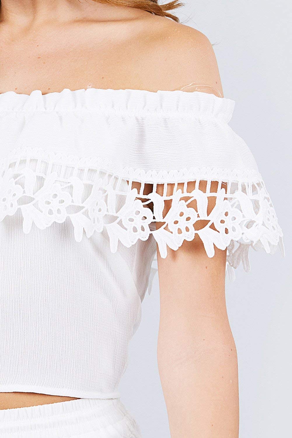 Women's Off-Shoulder Ruffle Back Smocked Detail Woven Top
