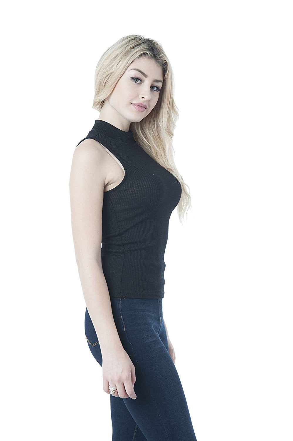 Khanomak Sleeveless Ribbed Mock Neck Top