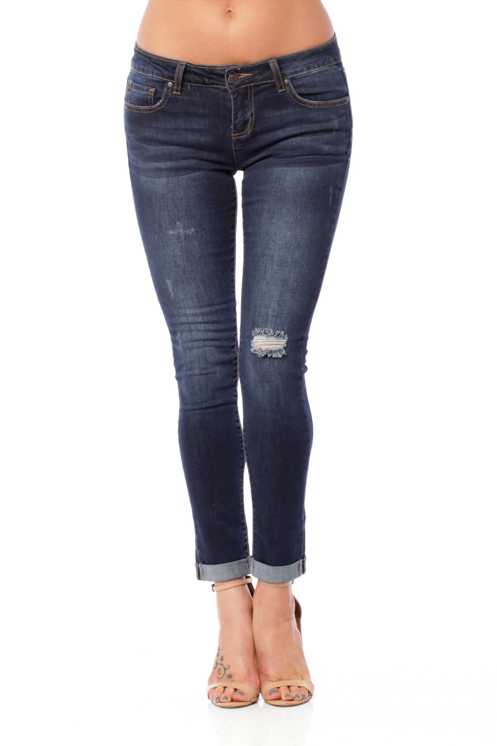 Hollywood Star Fashion Ripped Skinny Rolled Up Ankle Jean
